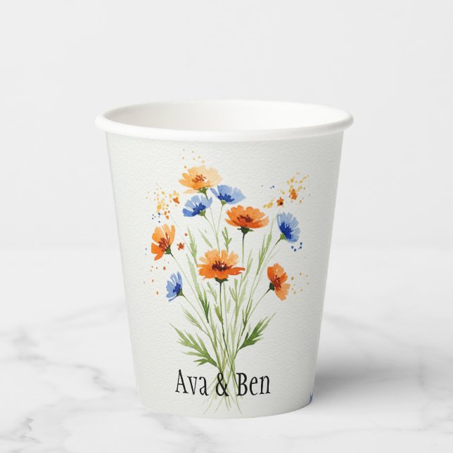 Gobelets En Papier Le Mariage Fleur sauvage Embrace d'été (Recto)