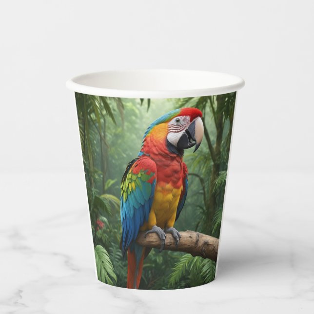 Gobelets En Papier Le perroquet de Macaw dans la jungle (Recto)