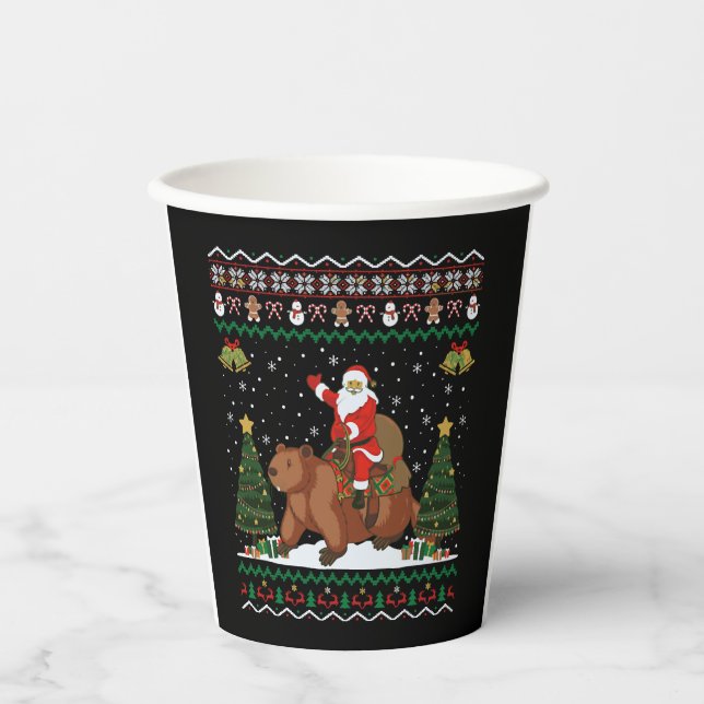 Gobelets En Papier Le poison de Beaver Ugly Xmas Funny Santa Riding B (Recto)