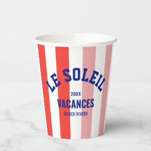 Gobelets En Papier Le Soleil Vacances Côte d'Azur Cabana Stripe