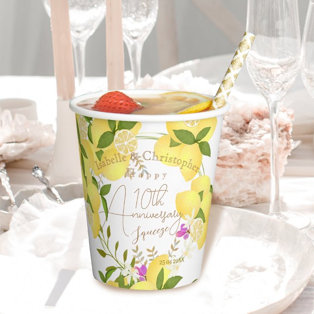 Gobelets En Papier Lemon Squeeze Blanc (10th Anniversary Wedding 
Party Paper Cup)