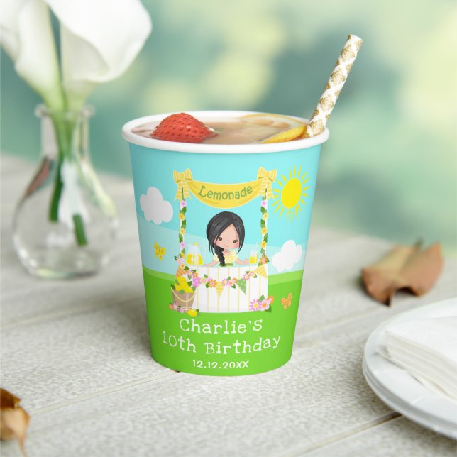 Gobelets En Papier Lemonade Stand Birthday Black Hair Girl (Insitu)