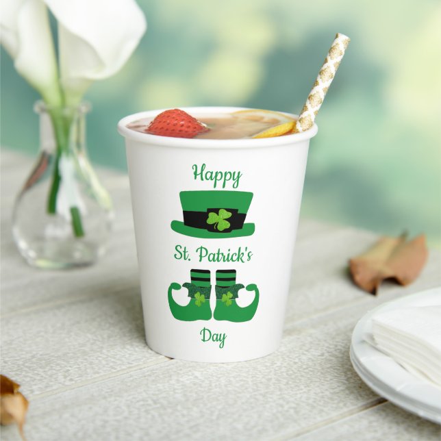 Gobelets En Papier Leprechaun St. Patrick's Day Party Green Black (Insitu)
