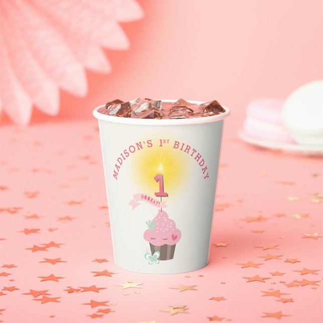 Gobelets En Papier Les 1 an de Little Miss Pink Cupcake Girl (Insitu)
