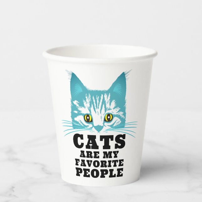 Gobelets En Papier Les Chats Humours Sont Mon Favori Funny Turquoise  (Recto)