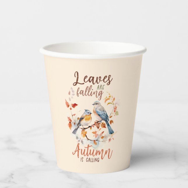 Gobelets En Papier Les feuilles Chutent - Les Oiseaux D'Automne Et Le (Recto)