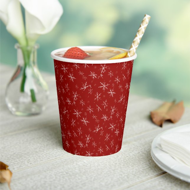 Gobelets En Papier Les flocons de neige sur le rouge (Insitu)