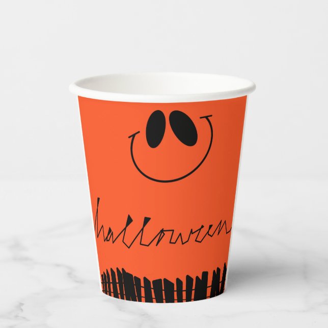 Gobelets En Papier Les motifs d'Halloween sur orange (Recto)