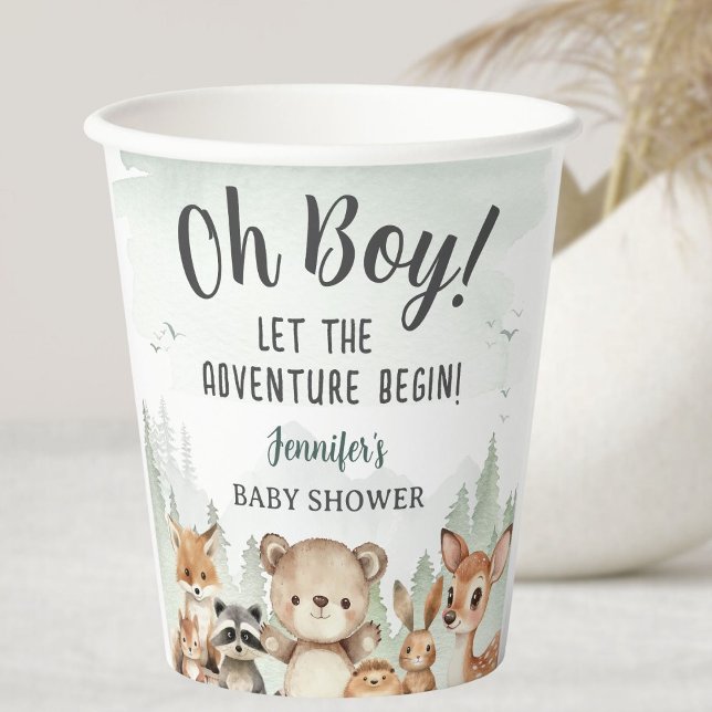 Gobelets En Papier Let The Adventure Begin Baby Shower Boy Woodland (Créateur téléchargé)