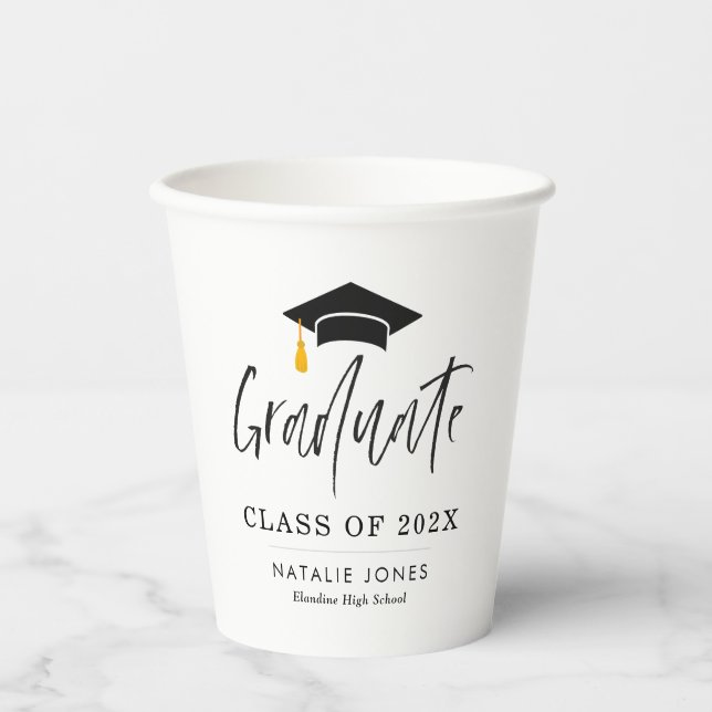 Gobelets En Papier lettrage tendance noir et blanc graduation (Recto)