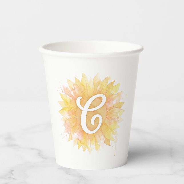 Gobelets En Papier Lettre C Tournesol Nom Monogramme Initiale  (Recto)