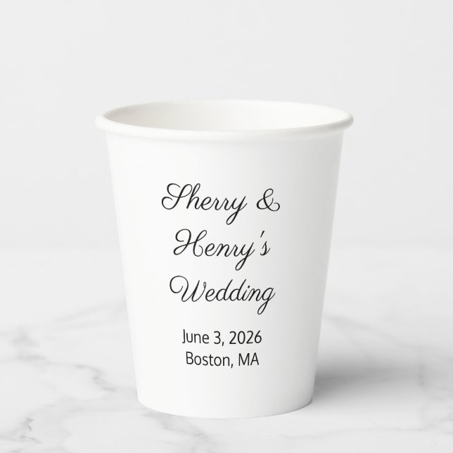 Gobelets En Papier Lettres douces blanc et noir : Mariage (Recto)