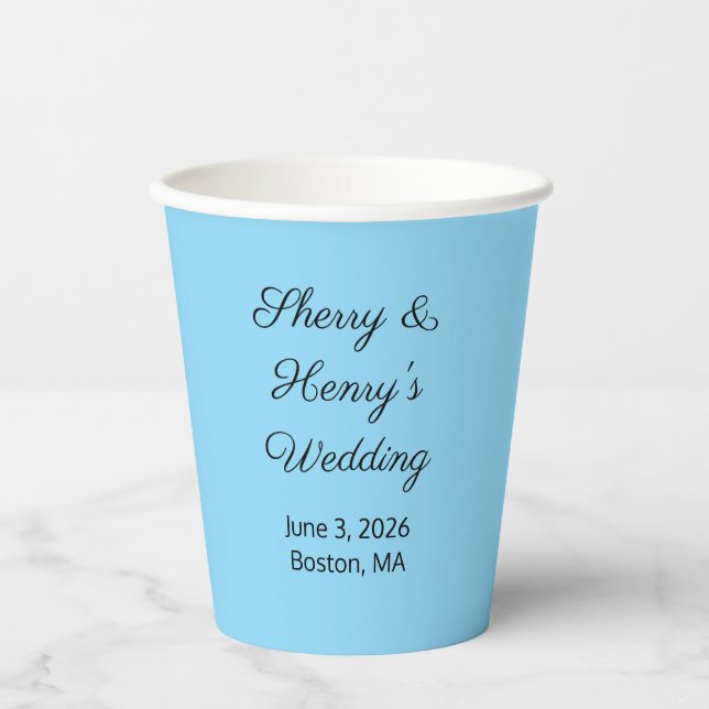 Gobelets En Papier Lettres douces Bleu et Noir : Mariage (Recto)