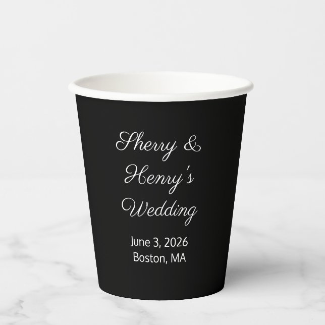 Gobelets En Papier Lettres douces noir et blanc : Mariage (Recto)