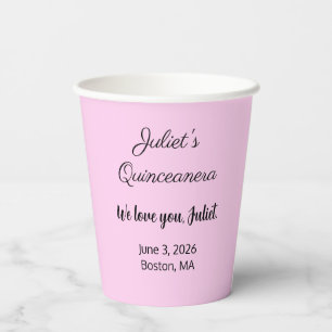 Gobelets En Papier Lettres douces : rose sur Quinceanera Noir