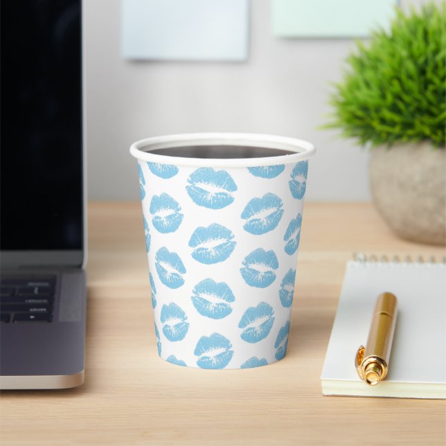 Gobelets En Papier Lèvres Bleues, Motif De Lèvres, Bleu, Baiser (Insitu)