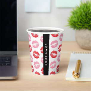 Gobelets En Papier Lèvres Rouges, Lèvres Roses, Baiser, Votre Nom, Pe