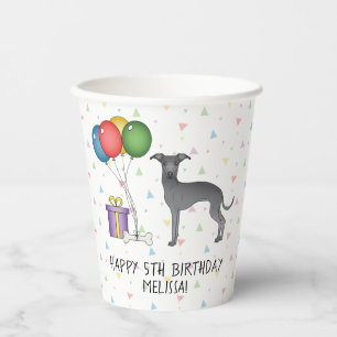 Gobelets En Papier Lévrier Italien Bleu Chien Mignon - Joyeux Anniver