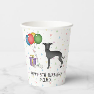 Gobelets En Papier Lévrier Italien Noir Chien Mignon - Joyeux Anniver