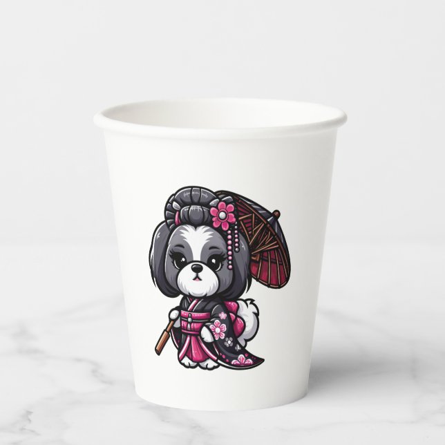 Gobelets En Papier Lhasa Apso Chien Kimono (Recto)