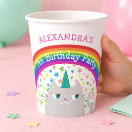 Gobelets En Papier Licorne Chat Arc-en-ciel Enfants Anniversaire