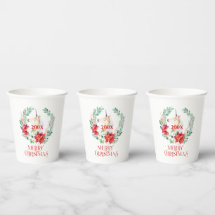 Gobelets En Papier licorne de Noël, couronne de poinsettia