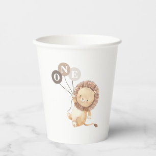 Gobelets En Papier Lion avec 3 ballons Brown 1er anniversaire