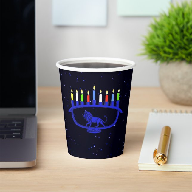 Gobelets En Papier Lion bleu Menorah (Insitu)