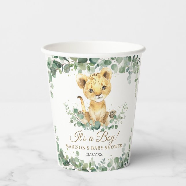 Gobelets En Papier Lion Cub Greenery Boy Gender Neutral Baby Shower  (Verso)
