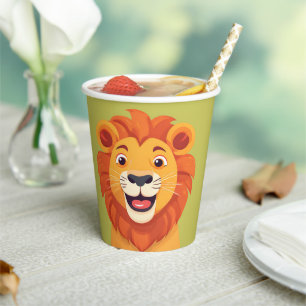 Gobelets En Papier Lion mignonne Face safari jungle sauvage fête d'an