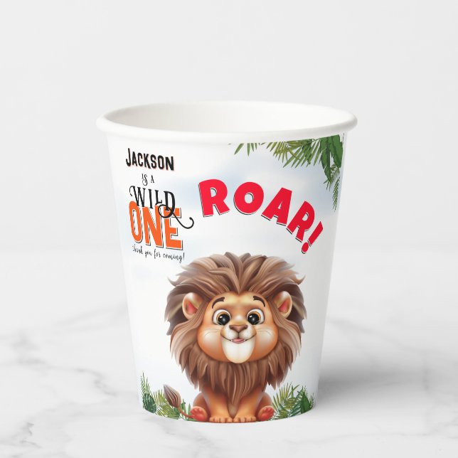 Gobelets En Papier Lion Safari Wild One Anniversaire de enfant (Recto)