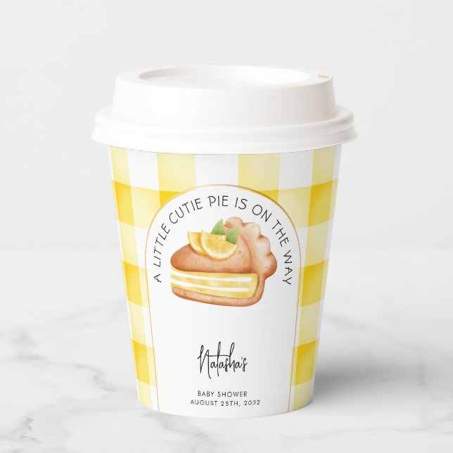 Gobelets En Papier Little Cutie Pie Jaune En vichy Plaid Baby shower (Recto)
