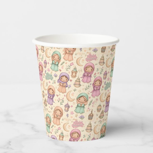 Gobelets En Papier Little Girls Colourful Eid Mubarak Paper Cups (Recto)