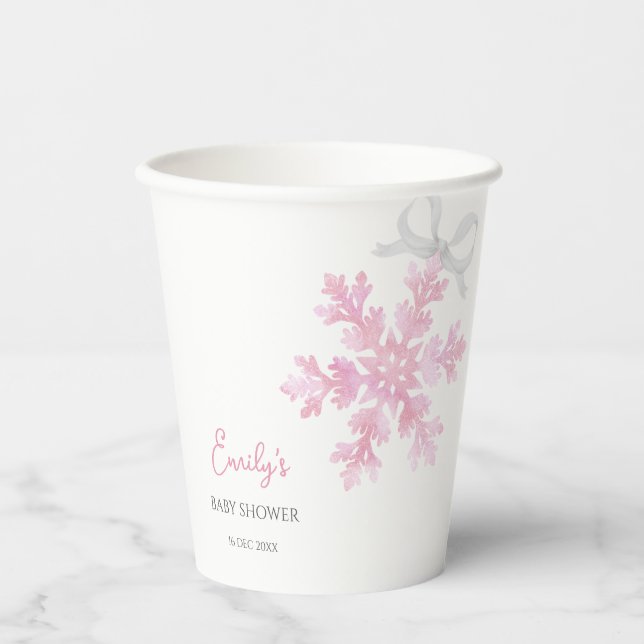 Gobelets En Papier Little Snowflake Pink Winter Baby Shower Cups (Recto)