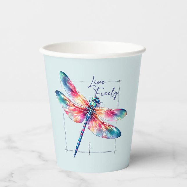 Gobelets En Papier Live Freely - Dragonfly Colorful Inspirational (Recto)