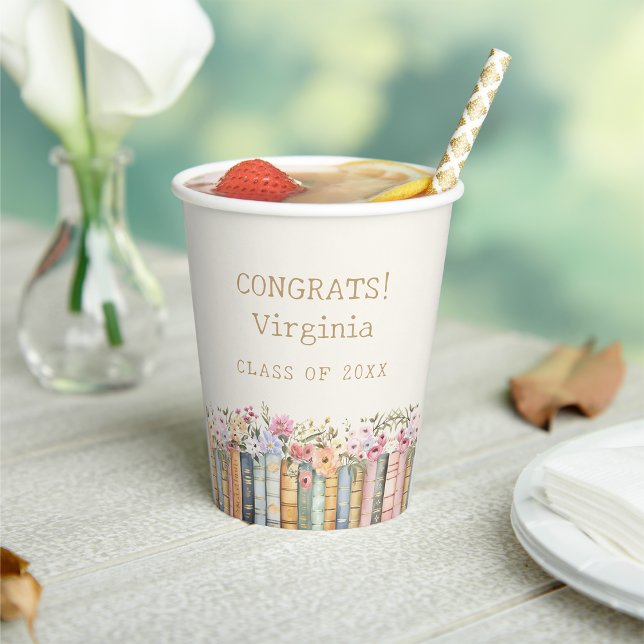 Gobelets En Papier Livres Floraux Graduation (Floral Books Graduation Paper Cups by Painted Paperie
)