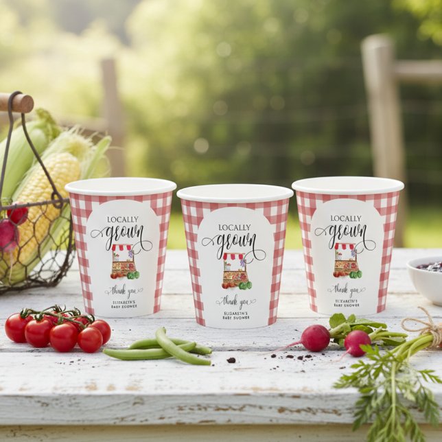 Gobelets En Papier Locally Grown Baby Shower Carrots Gingham (Créateur téléchargé)