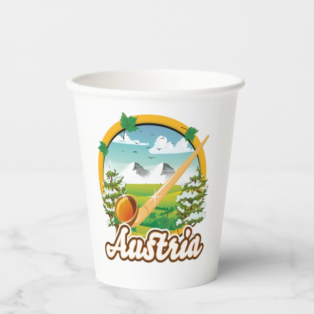 Gobelets En Papier Logo de voyage rétro Autriche (Recto)