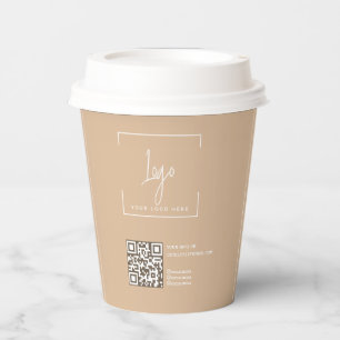 Gobelets En Papier Logo d'entreprise Code QR Moderne Beige Entreprise
