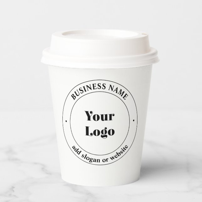 Gobelets En Papier Logo d'entreprise et texte promotionnel | Blanc (Recto)