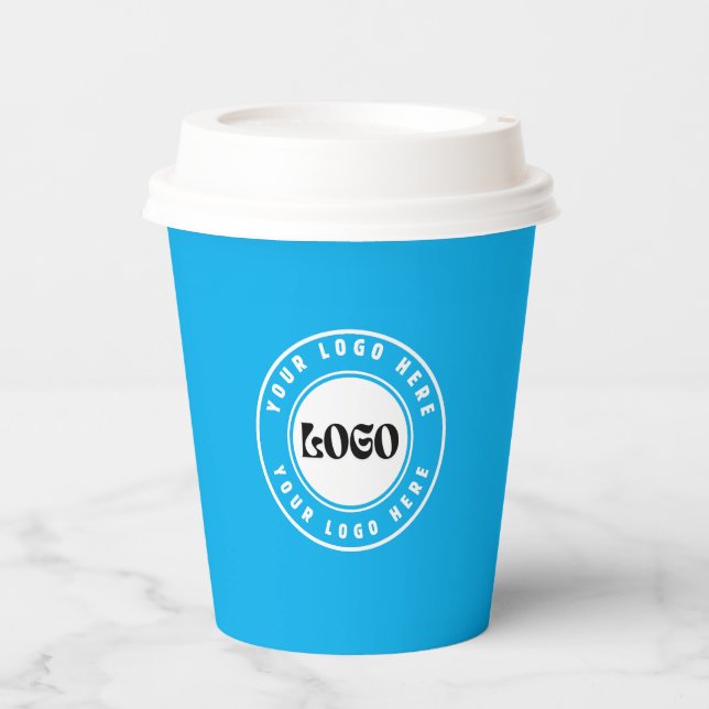 Gobelets En Papier LOGO Entreprise bleu & blanc Professionnel   (Recto)