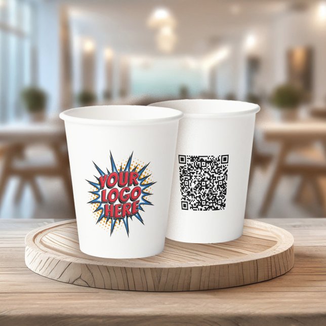 Gobelets En Papier Logo et code QR Achats Marketing Blanc (Créateur téléchargé)