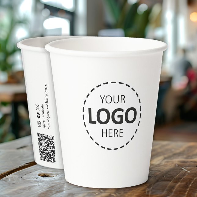 Gobelets En Papier Logo, QR Code Social Media Coupes de papier blanc  (Créateur téléchargé)