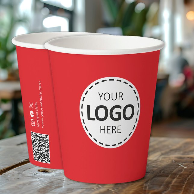 Gobelets En Papier Logo, QR Code, Social Media Coupes de papier rouge (Créateur téléchargé)