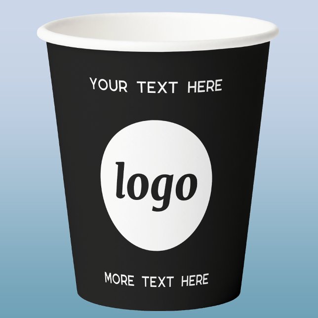 Gobelets En Papier Logo Simple Avec Texte Noir Promotionnel Entrepris (Simple logo with custom text business branding promotional paper cup)