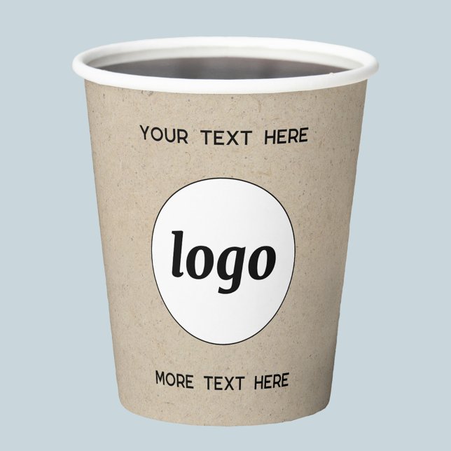 Gobelets En Papier Logo Simple Avec Texte Professionnel Promotionnel (Simple logo with custom text business branding promotional brown paper effect paper cups)