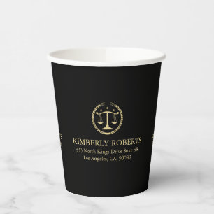 Gobelets En Papier Logo Simple Minimaliste Gold Justice Sur Noir