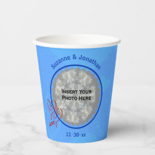 Gobelets En Papier Love Hearts Blue Mariage personnalisé Photo