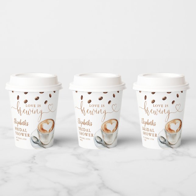 Gobelets En Papier Love Is Brewing Coffee Theme Bridal Shower (Multi)