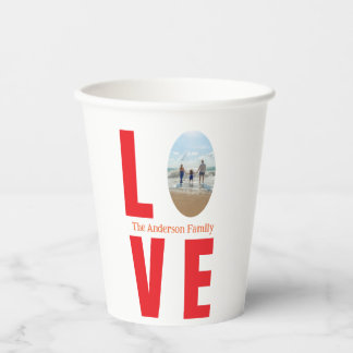 Gobelets En Papier Love rouge famille photo ovale forme moderne simpl